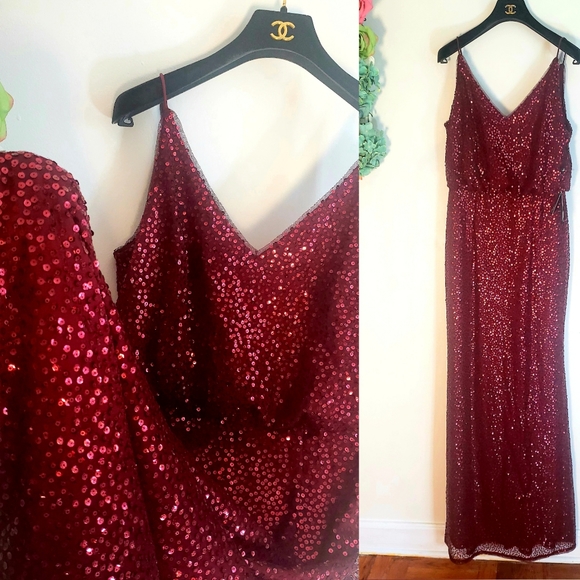 $179 ADRIANNA PAPELL New sequin party long gown M - Picture 2 of 14